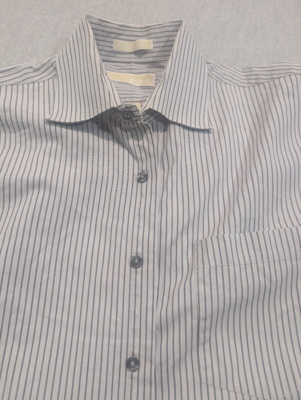 Michael Kors white/gray striped button front dress shirt office designer size L